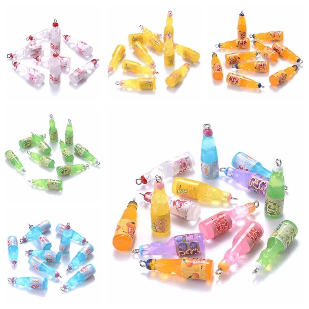 10Pcs Plastic Cola Soda Drinks Beverages Charms Juice Alcohol Lemonade Bottle Resin Pendants for Jewelry Making Mini Crafts