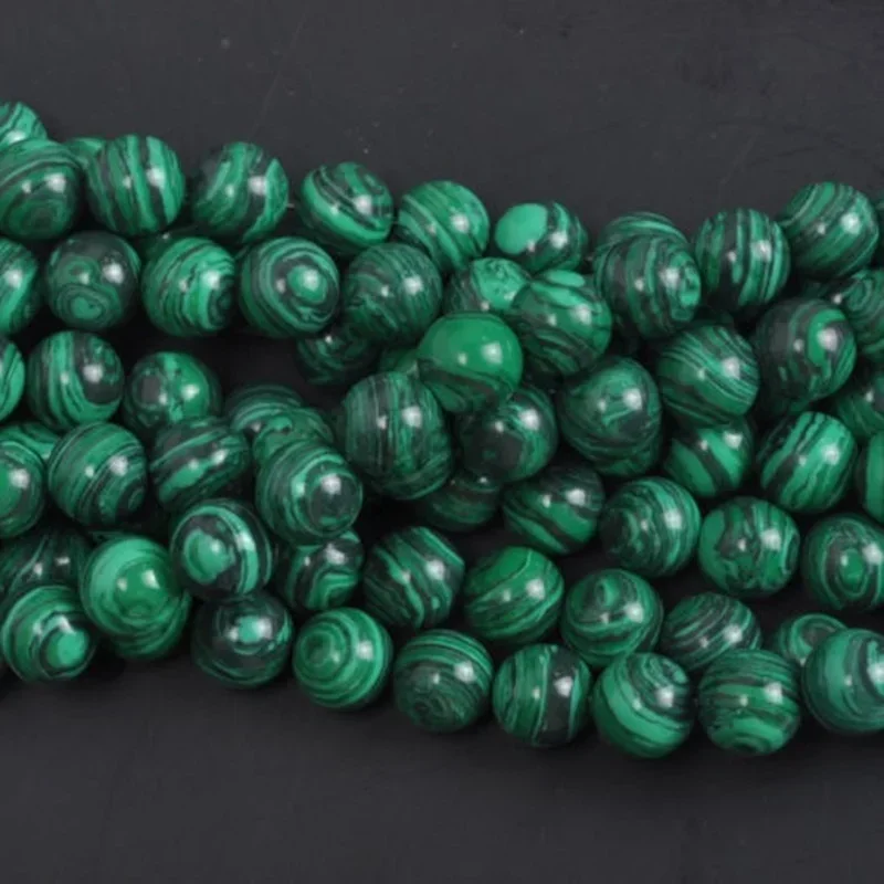 Green Synthesis Peacock Malachite Loose Beads Natural Gemstone Smooth Round   for Jewelry Making Зеленый синтетический павлин