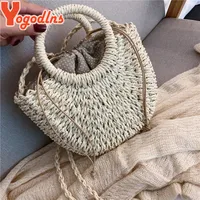 Yogodlns Handmade Half-Round Rattan Woven Straw Bag Summer Women Messenger Crossbody Bags Girls Small Beach Handbag New 2