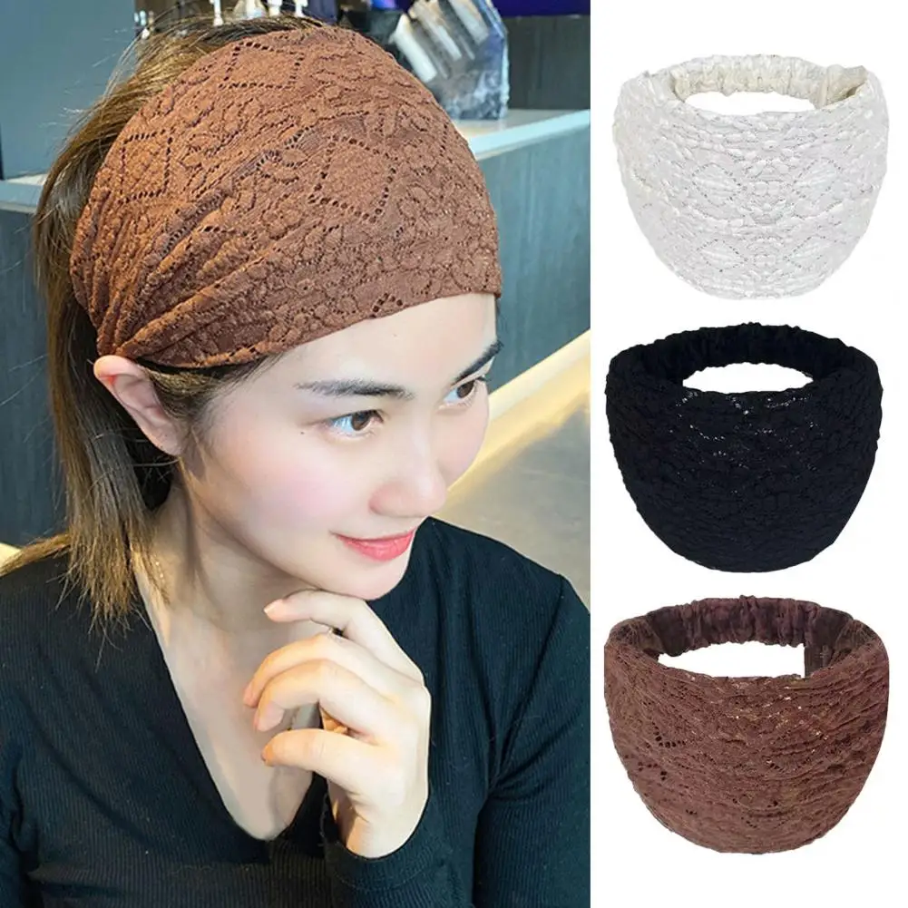 

Floral Print Solid Color Double Layer Wide Headband Women Wide Hollow Makeup Headband Hair Accessories Wide Headwrap Hairband