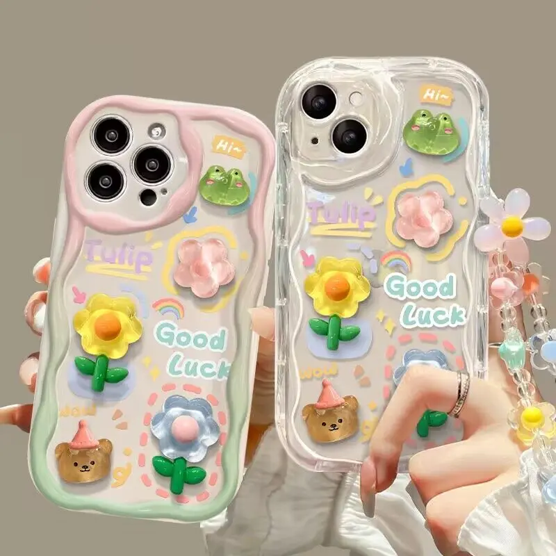 Enhanced 3D Flower Animal Phone Case with Chain