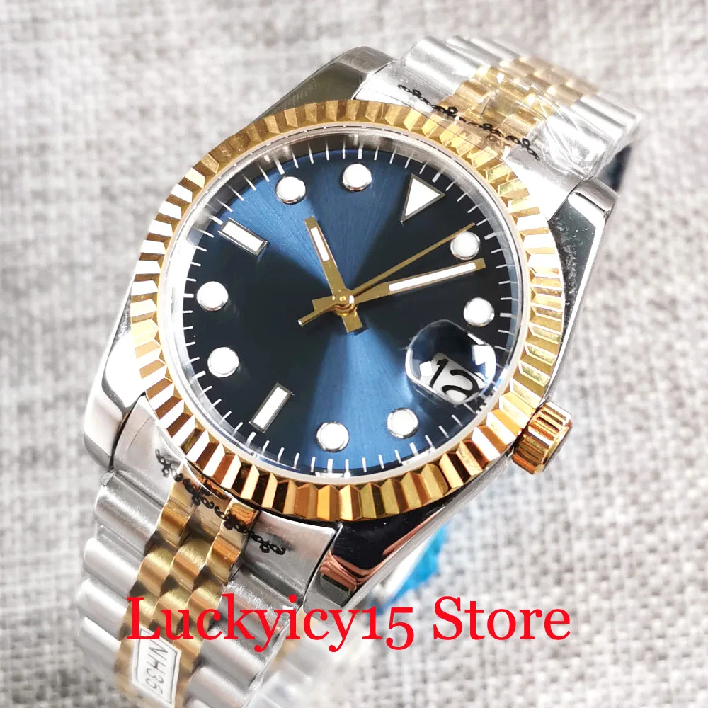 

36MM/39MM NH35 MINGZHU MIYOTA PT5000 Movement Automatic Men Watch Blue Dial Auto Date Sapphire Crystal Two Tone Jubilee Strap