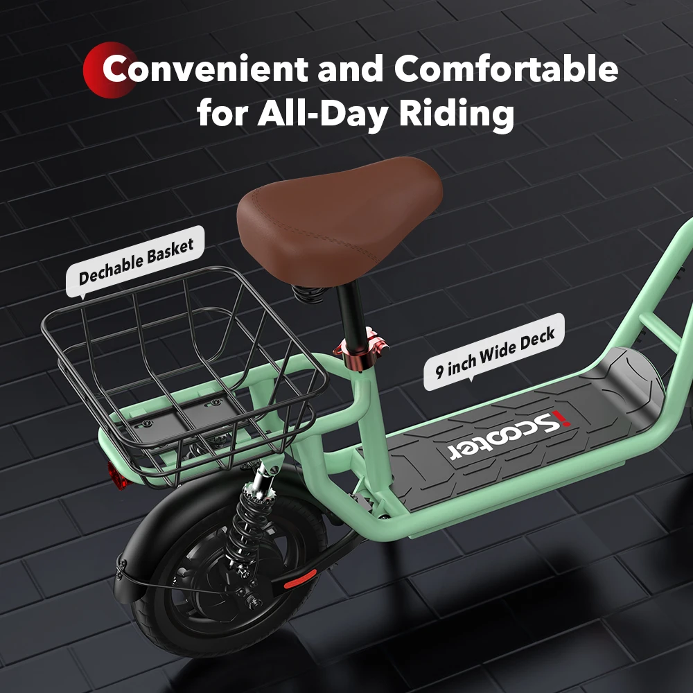 iScooter i12 Scooter elétrico com assento e cesto 12 polegadas 500W dobrável Kick eScooter 36V 7,5Ah alcance máximo 35km Scooter de mobilidade