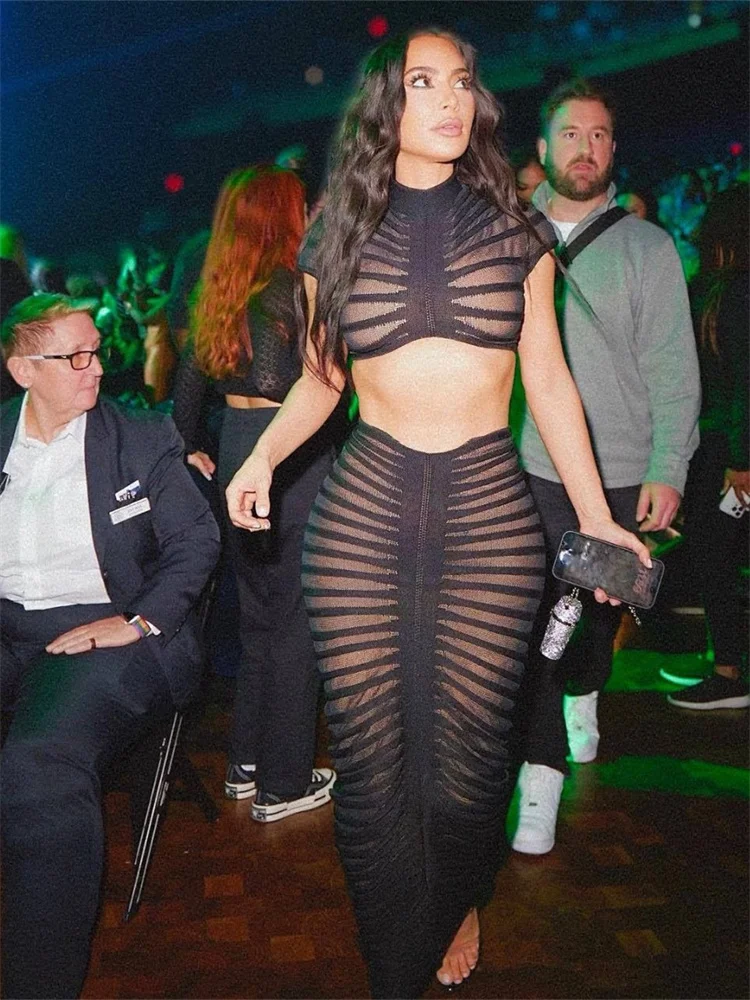 Wmstar Sexy 2 Piece Set Women Outfit Summer Mesh New Style Crop Top and Skirts Sets Draped Matching Suit Wholesale Shipping 2024