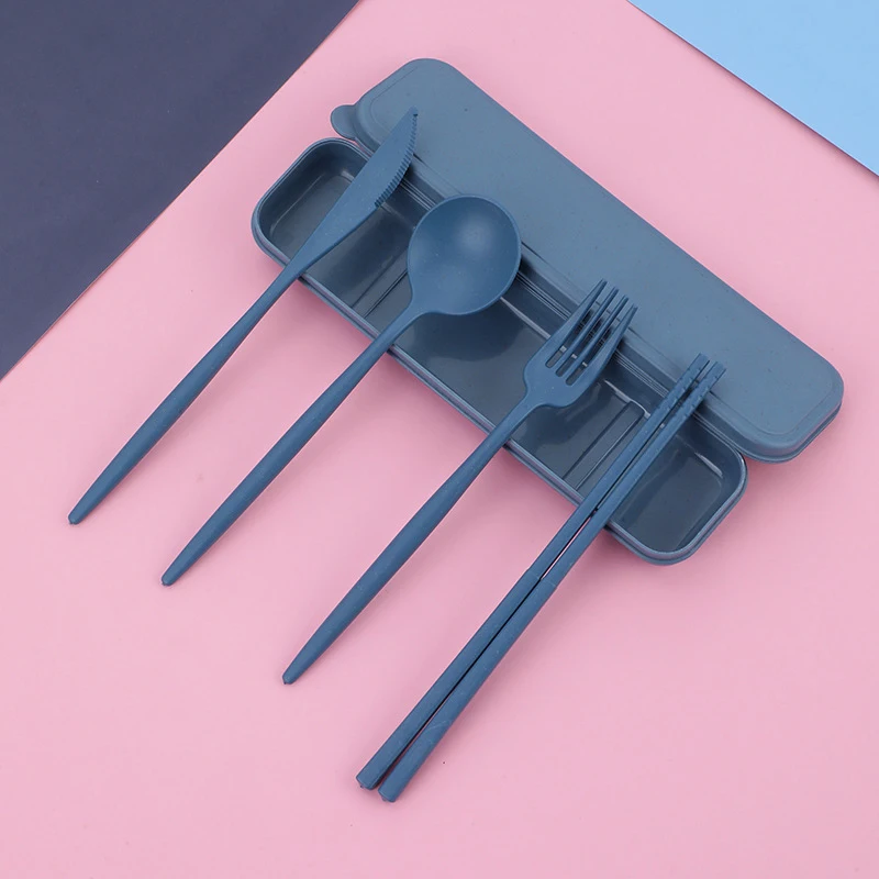 4pcs Travel Cutlery with Box Cutlery Set Chopsticks Fork Spoon Knife with Box Reusable Set