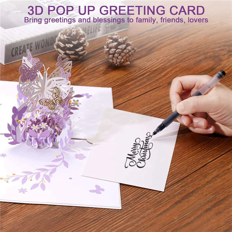 4X 보라색 나비 생일 팝업 카드, 나비 꽃 바구니 여성을위한 3D 인사말 카드 소녀 딸, 어머니의 날