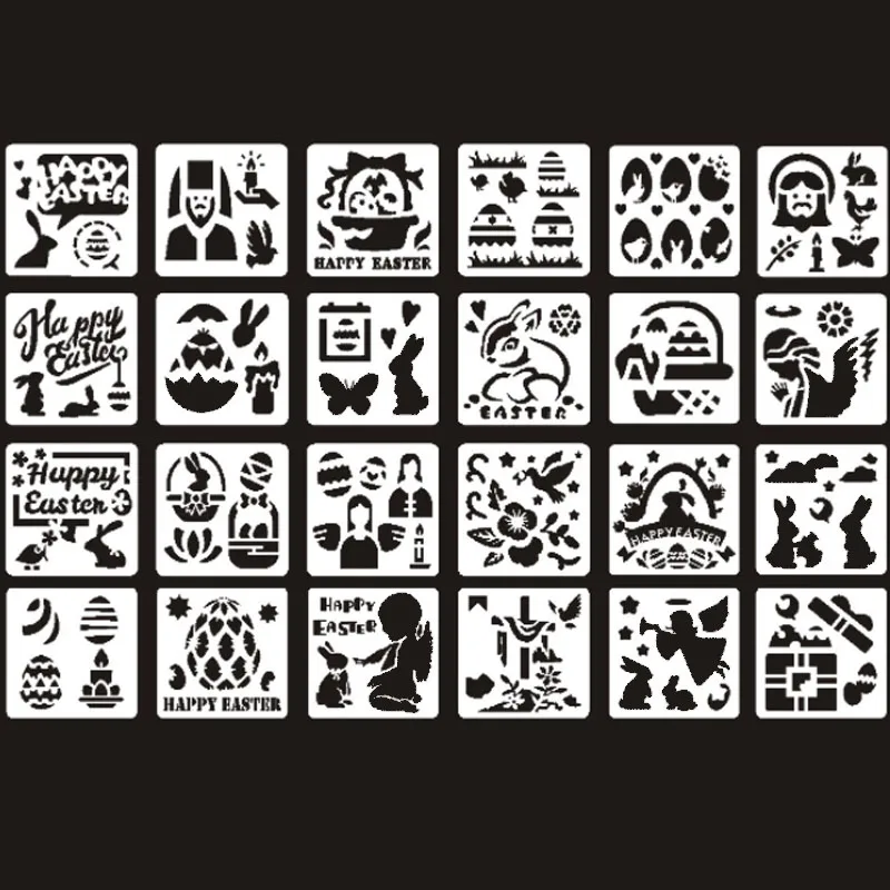 

24pcs Easter Egg Rabbit Graffiti Stencil DIY Layering Wall Scrapbook Coloring Embossing Album Decoration Card Painting Template