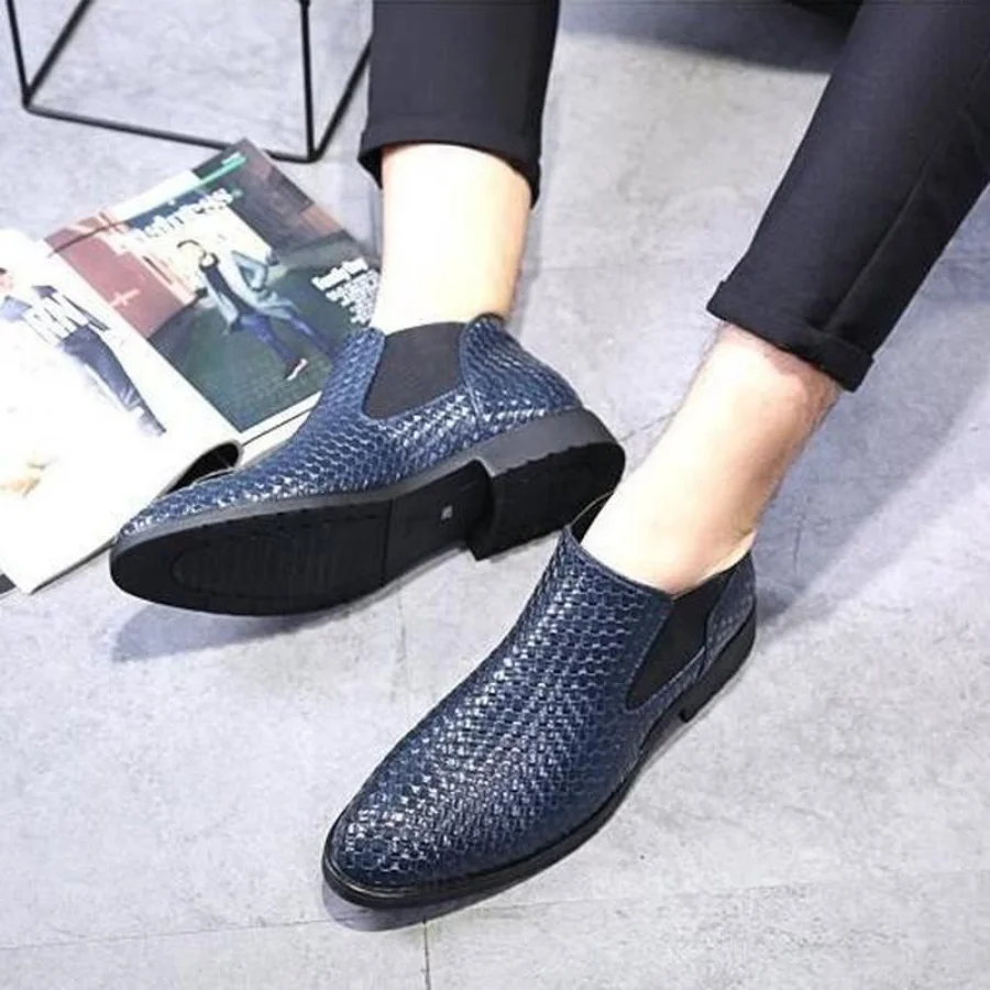 Spring/Autumn Mens Woven Single Chelsea Boots Fashion Ankle Hairstylist Working Shoes Size 38-48