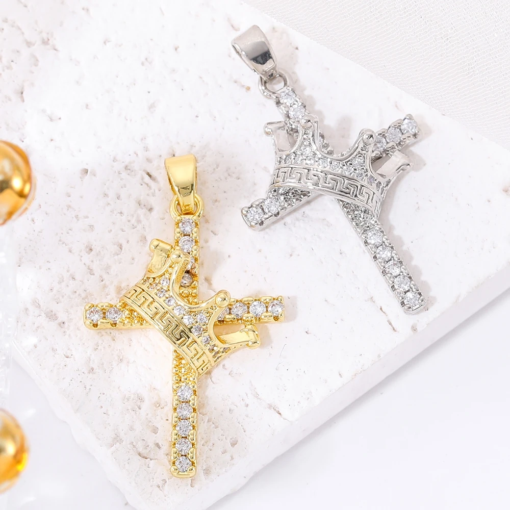 Juya 18K echtes Gold vergoldet Micro Pave Zirkon handgemachte katholische christliche Kreuze Charms für DIY religiöse Rosenkranz Schmuckherstellung – Detail 6