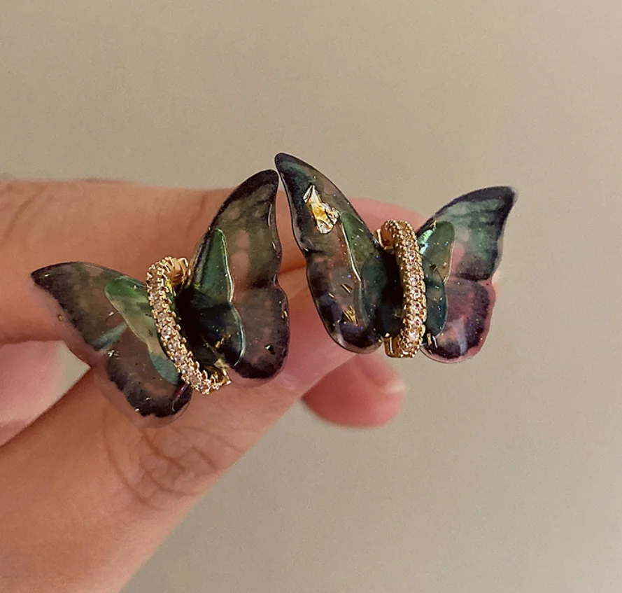 2022 new S925 silver needle acrylic butterfly vintage Rhinestone Earrings for women Fashion Jewelry