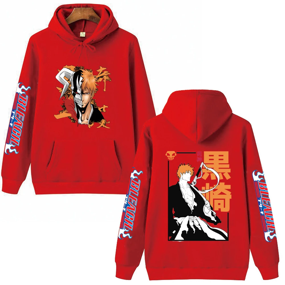 ipzHeJ 2022 Hot Anime Bleach Kurosaki Ichigo Hoodie Pullovers Tops Long  Sleeves Casual Hip Hop Man Woman Streetwear size XXS to 4XL 