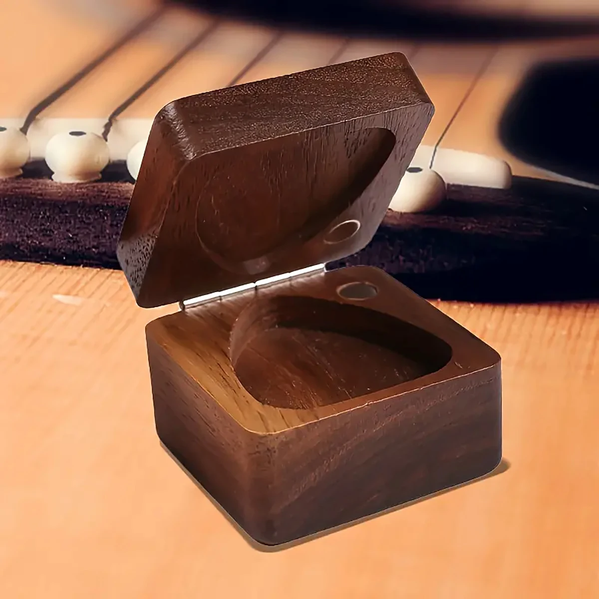 Black Walnut Wooden Guitar Pick Storage Box
