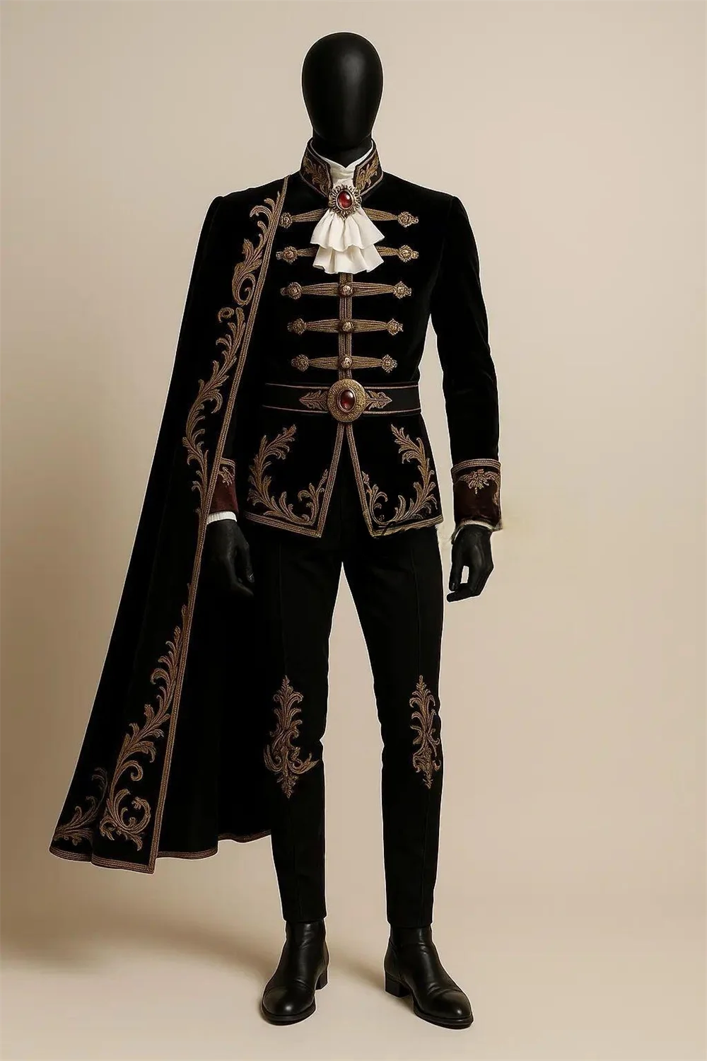 Noir or brodé victorien Rococo Baroque gothique Prince roi aristocrate Gentleman médiéval chevalier Costume tenue militaire