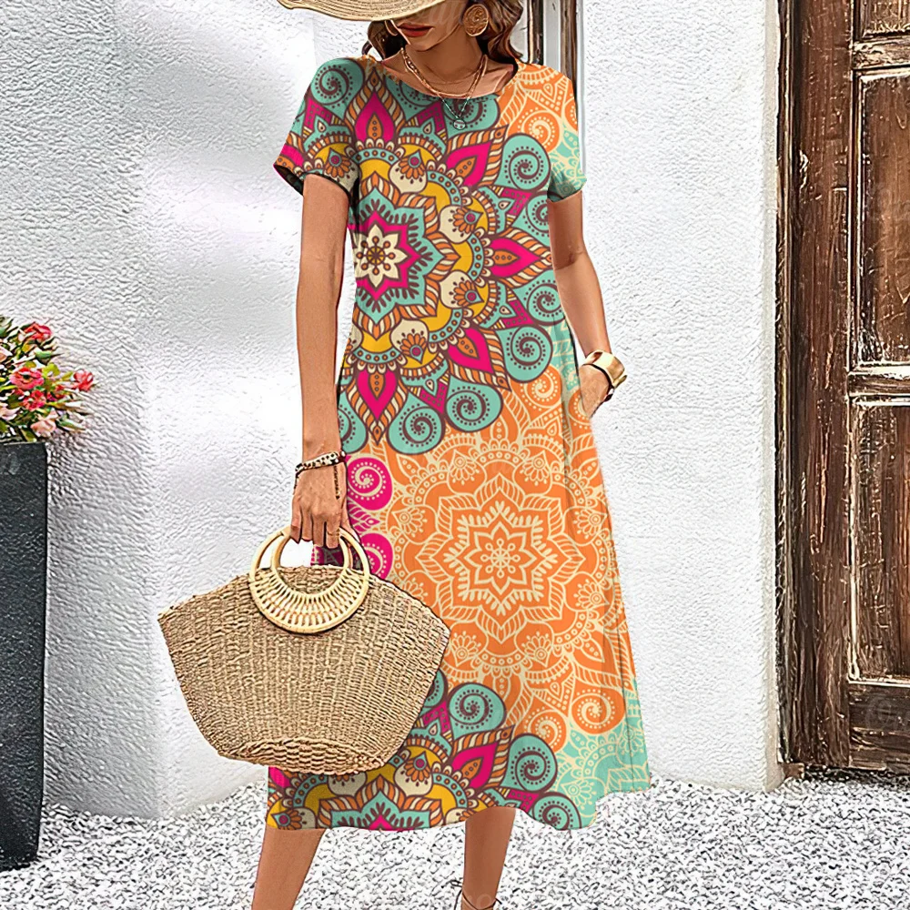 S10d510f7b12f4d5ca428718119b48535F Summer Women's Dresses Ethnic Fashion Short Dresses Short Sleeve Holiday Elegant Pretty Ladies Dresses Casual 3d Printed Clothing Mallzona