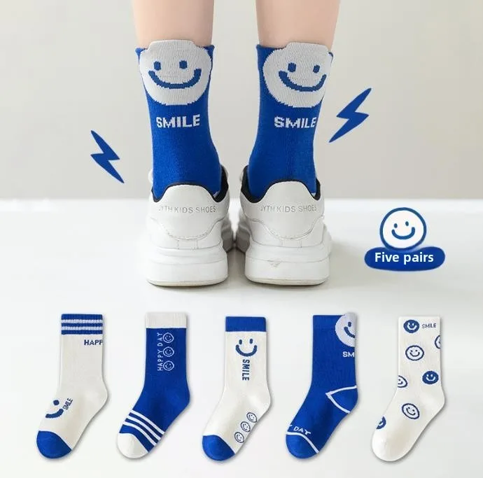 5 Pairs Autumn Winter Cotton Children's Sock Cartoon Fashion Kids Mid Long Sock Boys Girls Outdoor Sports Socks New