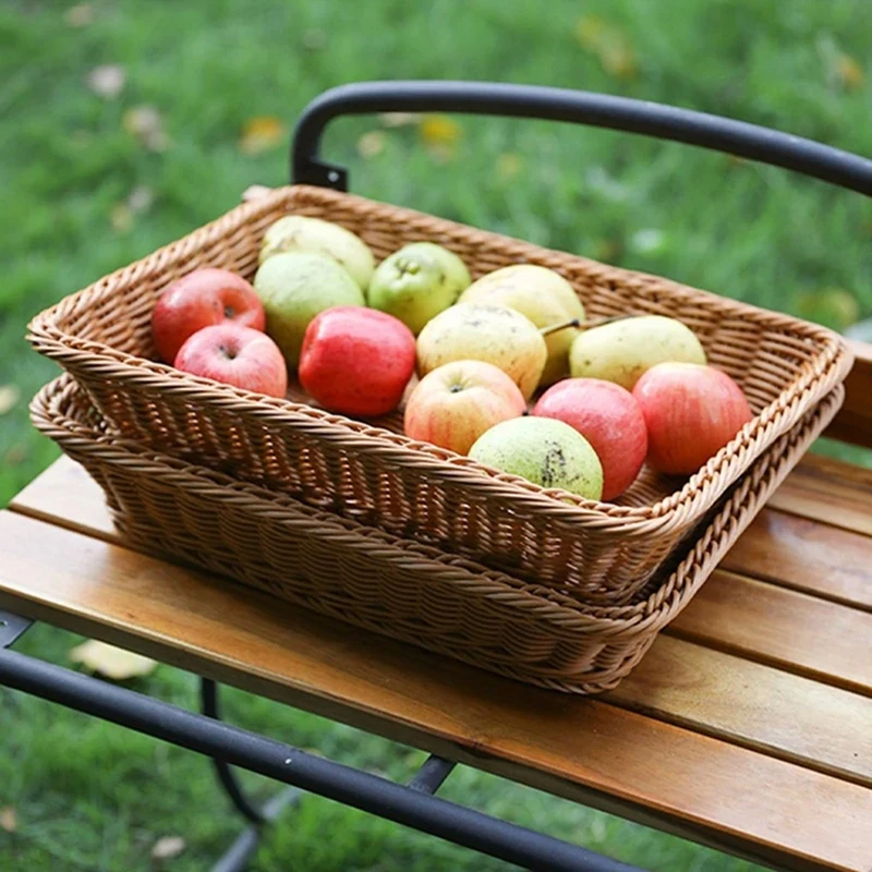 Handmade Rattans Work Storage Trays Fruit Vegetables Bread Baskets Restaurant Serving Tabletop Display Baskets
