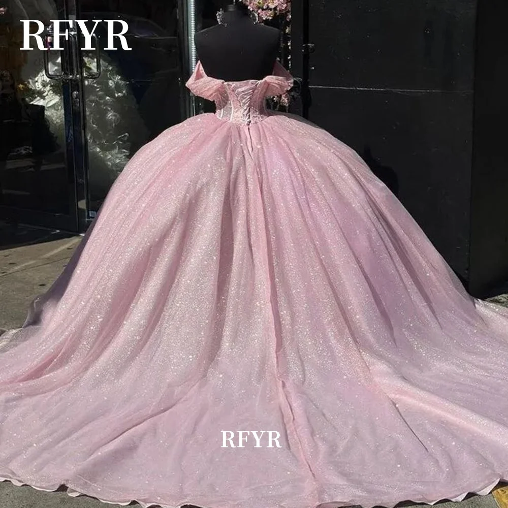 RFYR A Line Quinceanera Dresses Puffy Pricess Shiny Prom Gown Calssic Ball Gown 15 year old dress Vestidos de gala Customized