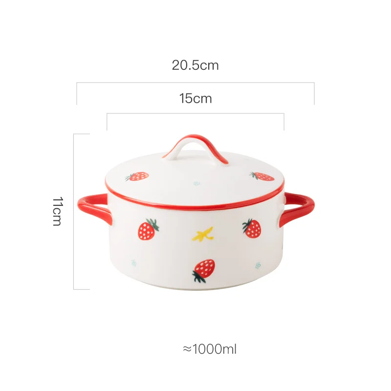 thumbnail image 1 of Cuenco de cerámica de doble oreja con cubierta, cuenco para sopa, cuenco para horno microondas de 15cm/6 pulgadas, 1000ml/34oz, 1 unidad, 1 of 5