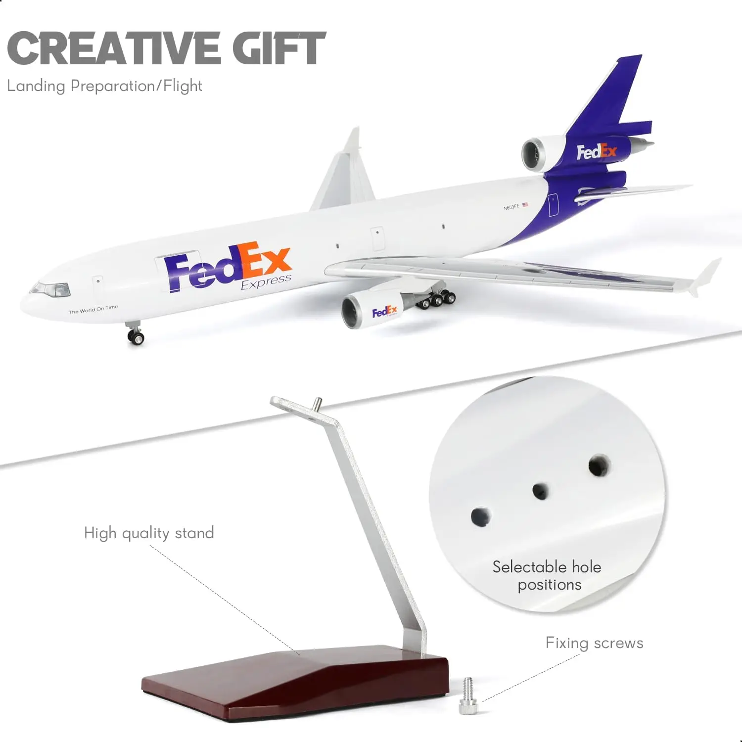 MD11 FedEx 화물 항공 47cm 1:130 스케일 모형 비행기 MD-11 레진 비행기 랜딩기어 및 바퀴 포함 항공기 장식품 선물
