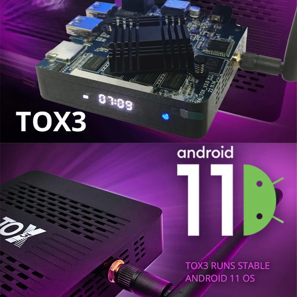 Smart TV Box Original TOX3 Android 11 4GB 32GB Amlogic S905X4 2T2R Dual Wifi 1000M LAN BT4.1 Support AV1 4K HDR Media Player