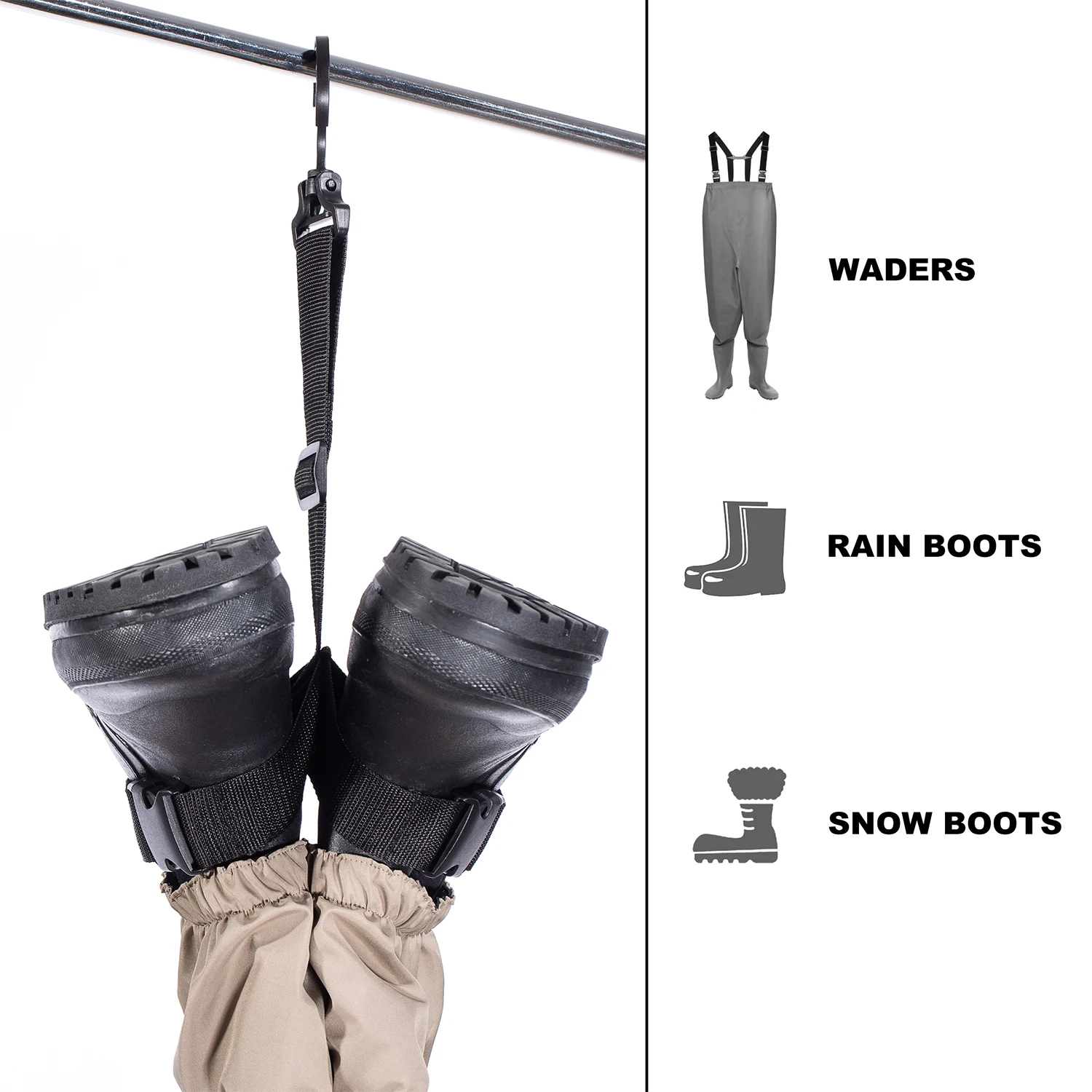 Bassdash Snow Rain Boot Hanger Drier For Fishing Wader Adjustable Strap Storage Drying fly fishing waders fly fishing shoes fishing boots