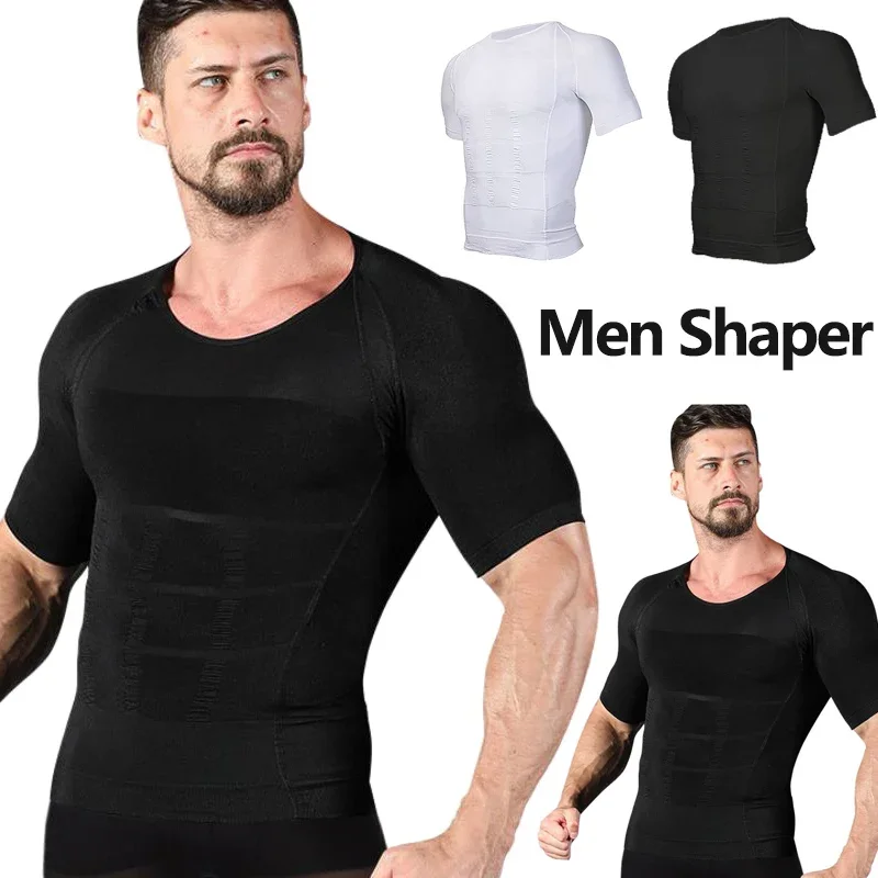 Soxnos Men Body Toning T-Shirt Slimming Body Shaper Corrective Posture Belly Control Compression Fitness Fat Burning Undershirt