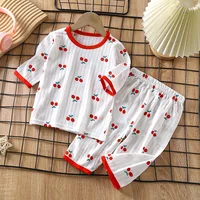 2025 New Children's Home Clothes Set Pure Cotton Boys Clothes Girls Pajamas Thin Section Clothing Baby Kids Chothing 1
