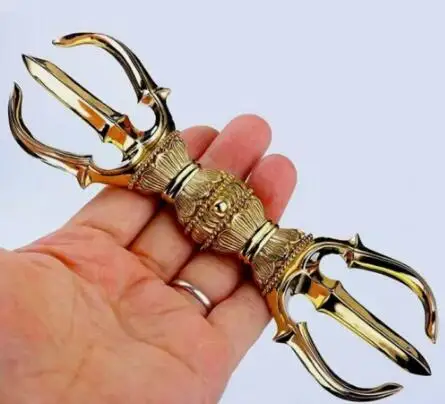 6cm Copper Three-pronged Vajra mini Sankosho Tantra artifact 2