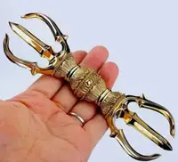 6cm Copper Three-pronged Vajra mini Sankosho Tantra artifact 2