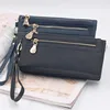 Large Capacity Women's Dull Polish Leather Wallet Double Zipper Clutch Wristlet Purse Phone Coin Card Holder Multi-pocket Wallet 5