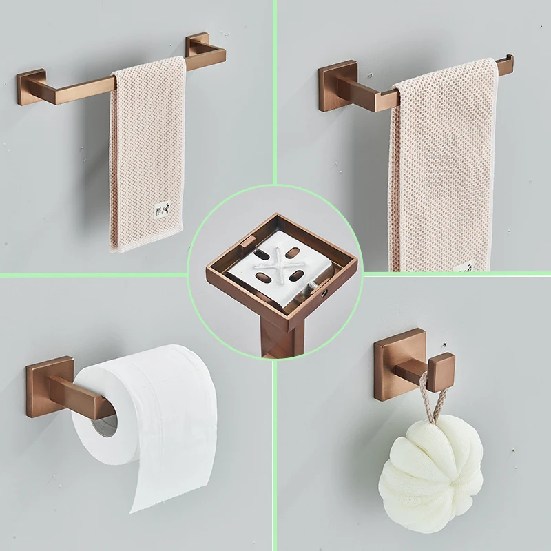 Description Picture 3 of itemBathroom Rose Gold Hardware Set Stainless Steel Robe Hook Towel Bar Toilet Roll Paper Holder Towel Ring Bathroom Accessories
