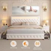 Bed Frame with 4 Storage Drawers, with Smart Control RGBW LED Lights Headboard Footboard, Control DIY Color, Box Spring Optional 6