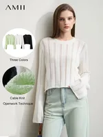 Amii Minimalist Spring New Round Neck Hollow Twisted Flower Pick Hole Process Cotton Knitted Sweater Loose Short Top 12541123 1