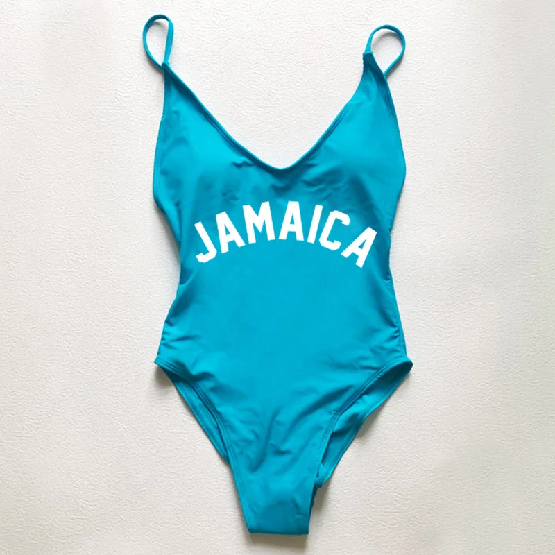 Women's One Piece Swimsuit Sexy Padded JAMAICA Letter Bathing Suit Beachwear