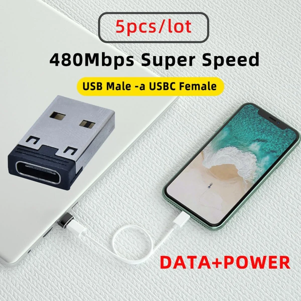 5Pac 풀 타이트 USB to USB C 어댑터, USB 타입 A(수) to USB 타입 C(암) 변환, PC/Mac/차량용 충전기/DC 어댑터에 타입 C를 추가하세요