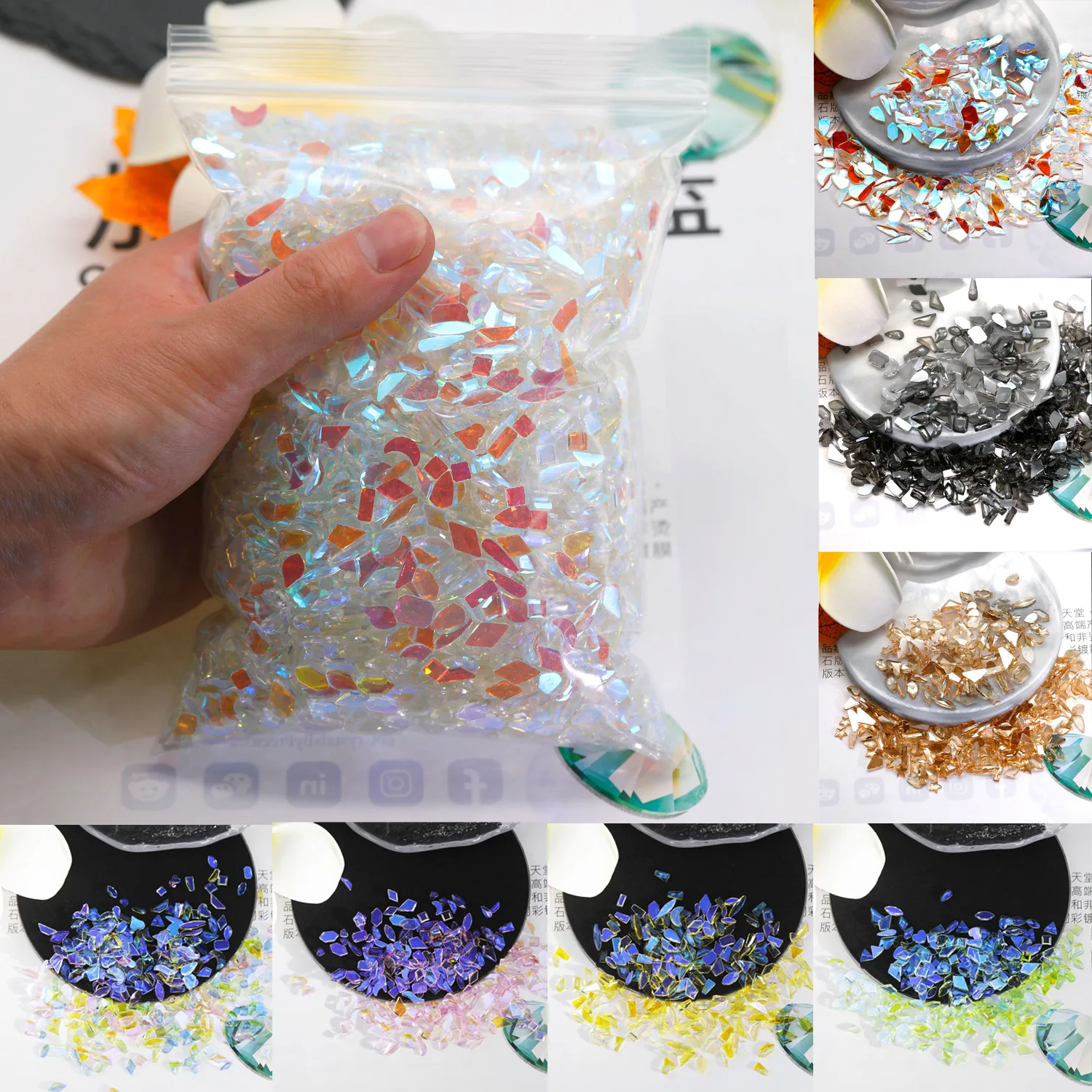 

100pcs Crystal Jewelry Nail Art Decoration Aurora K9 AB Glass Rhineston Flatback Gems Parts Flash Phantom Nail Supply