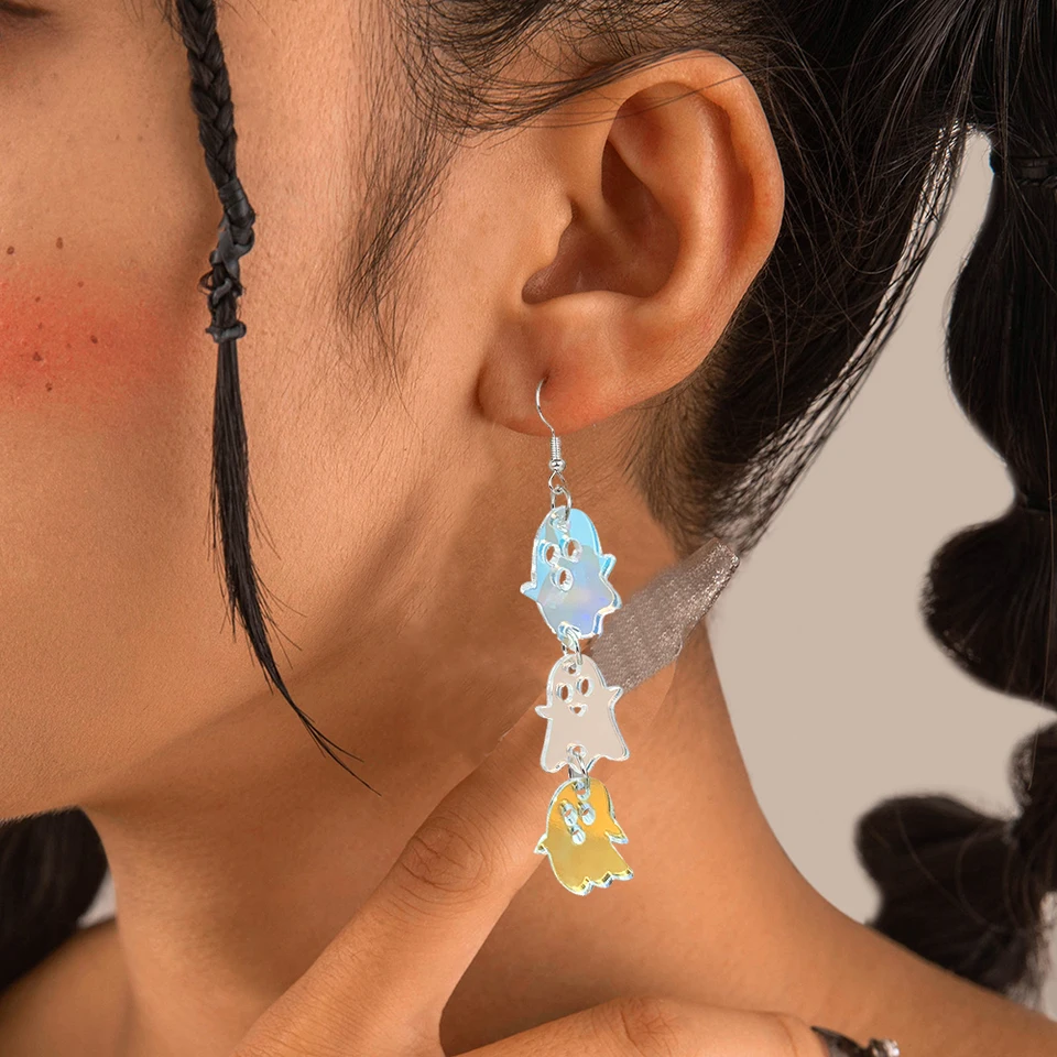 Orecchini Pendenti Fantasma Acrilico Iridescente – Stravaganti Gioielli Halloween Per Donne, Leggeri E Colorati - 4