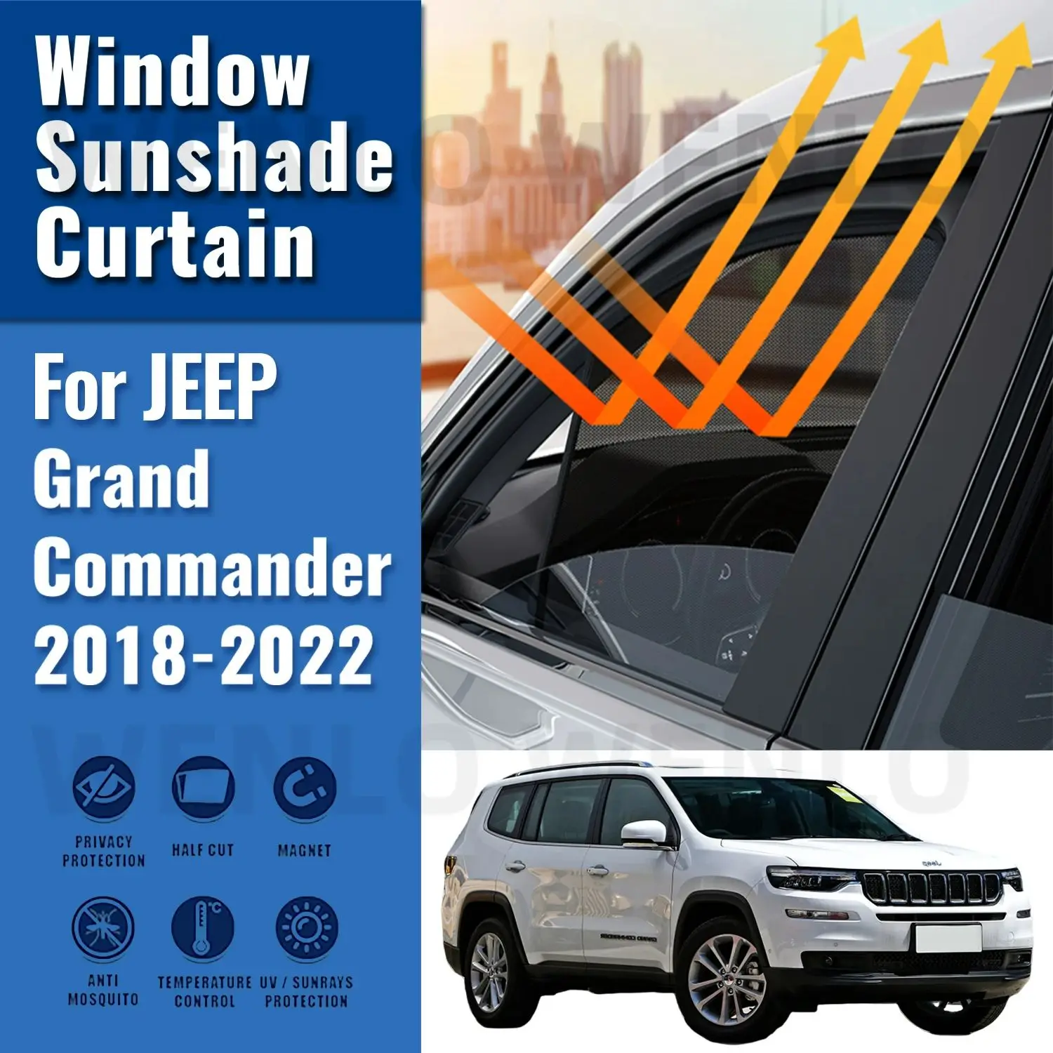 

Магнитный автомобильный солнцезащитный козырек для JEEP Grand Commander 2018-2022, передняя лобовая рама, занавеска, задняя зеркальная