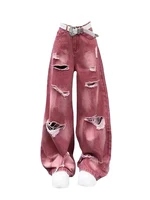 Jean Cargo Déchiré Rose Y2k pour Femme, Denim Harajuku, Style Vintage Japonais des Années 2000 2
