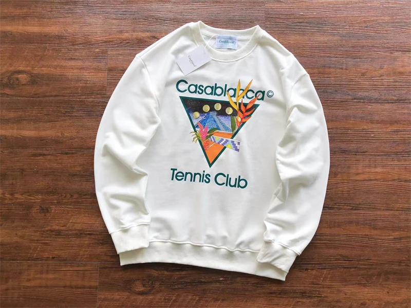 

New Casablanca Mayan Temple Sweatshirts Men Women Terry Tennis Club Hoodie Casa Crewneck Long Sleeve y2k