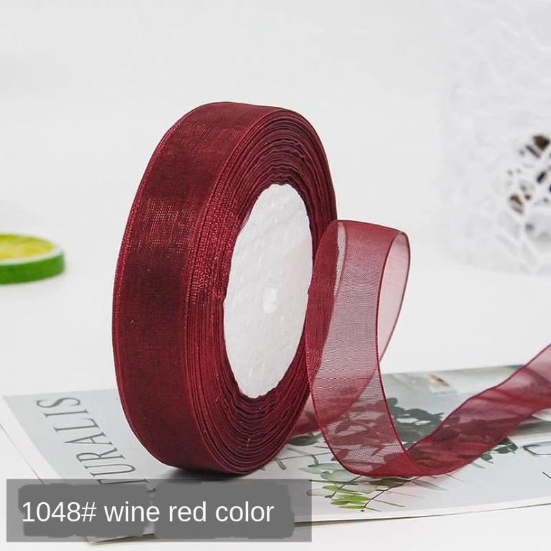 50yards Wine Red Organza Ribbon For Bow Wedding Christmas Decoration Handmade DIY Wrapping Crafts 1.2cm 1.5cm 2cm 2.5cm 4cm 5cm
