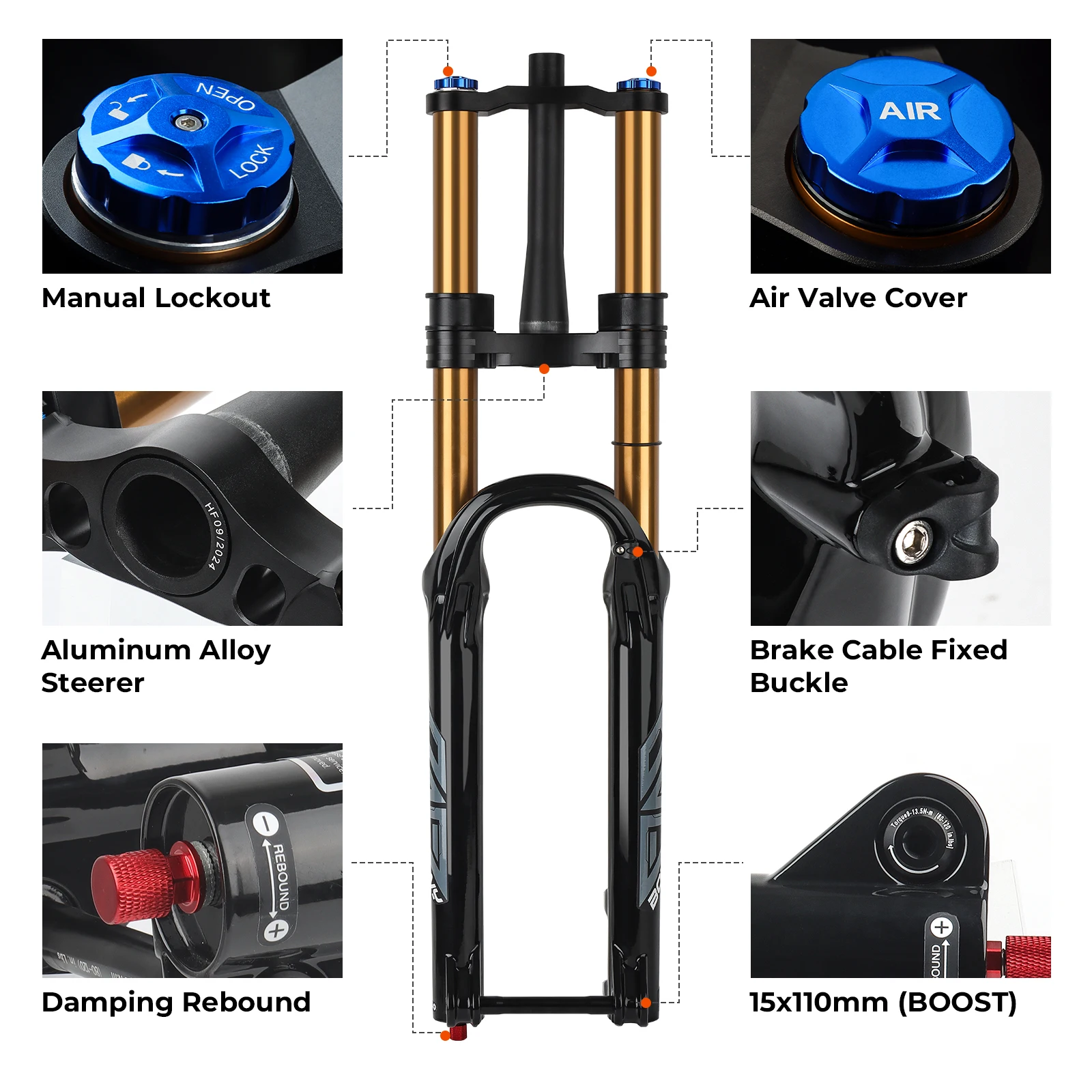 BOLANY Downhill Double Crown MTB Air Fork 36mm Tube 180mm