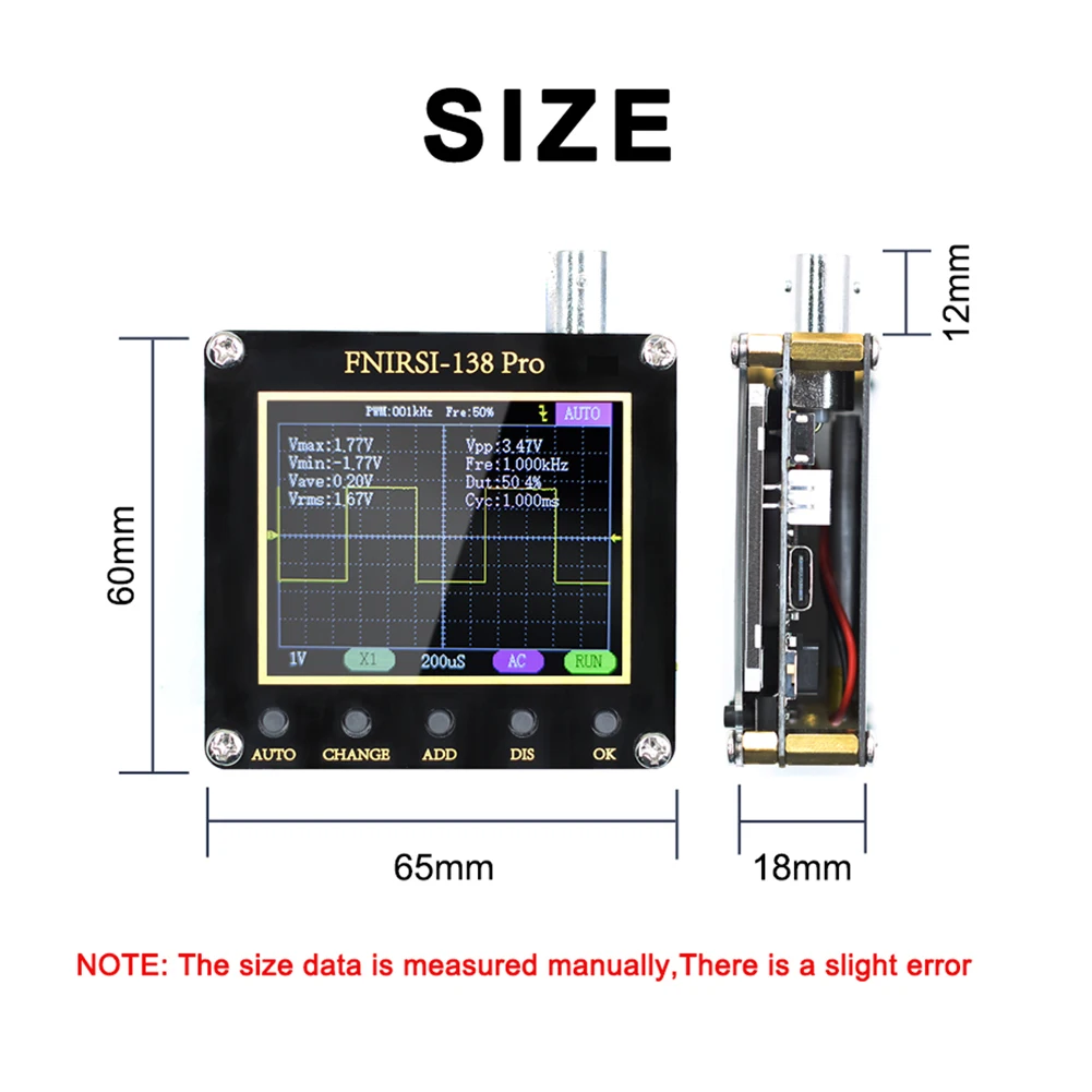 FNIRSI-138 PRO Digital Handheld Pocket Oscilloscope 2.5MSa/s 200KHz Analog Bandwidth Support AUTO,80KHz PWM And Firmware Update audio oscilloscope