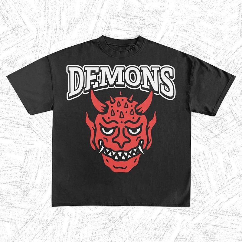 

2023 T Shirt Y2K Streetwear Men Oversize Hip Hop T-Shirt Devil Harajuku Tshirt Summer Short Sleeve Cotton Loose Tops Tees