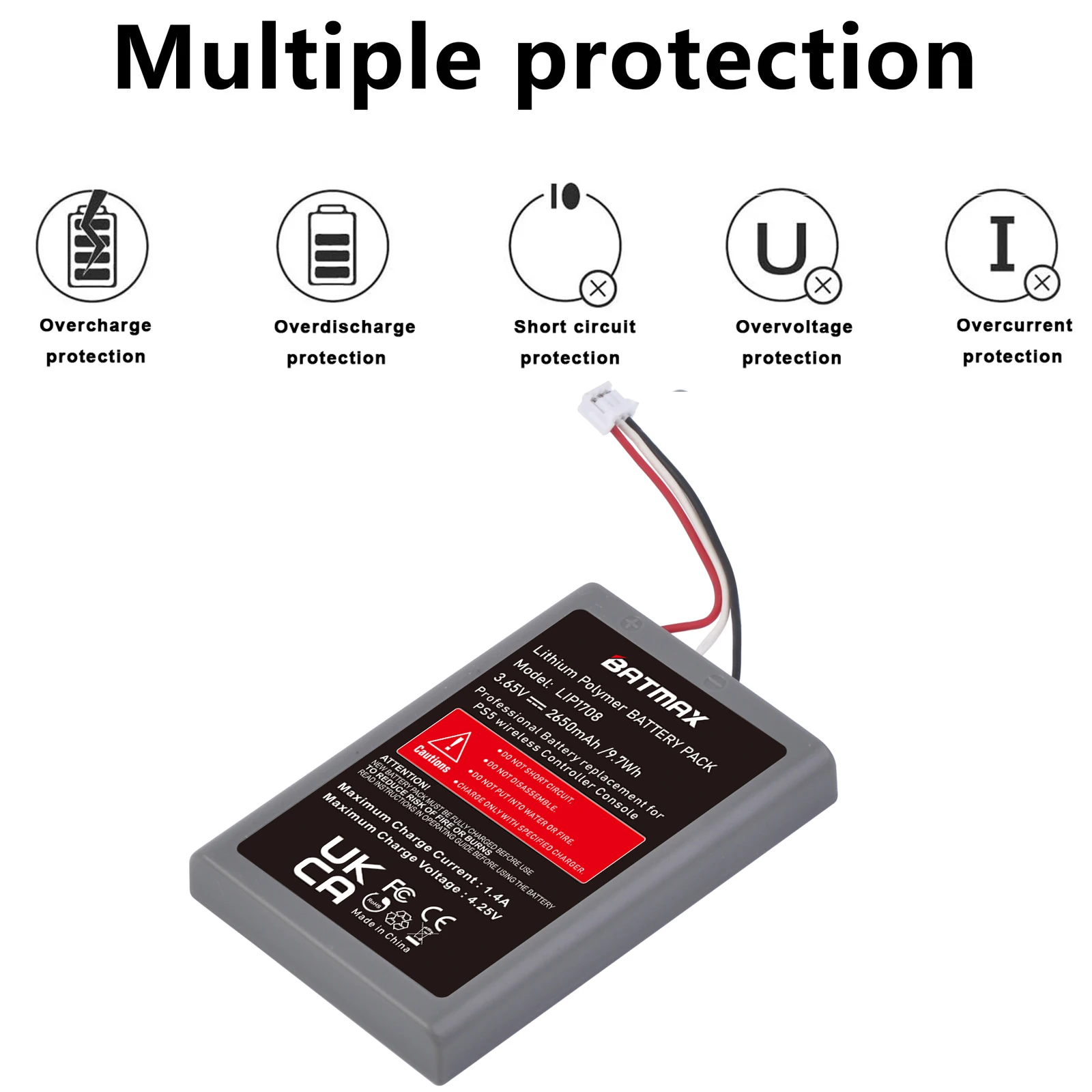 Bateria do Controlador de Ps5 Batmax Substitui para Sony Playstation Lip1708 Dualsense 2650mah Cfi-zct1w Cfi-zct1j Controlador sem Fio - Image 2
