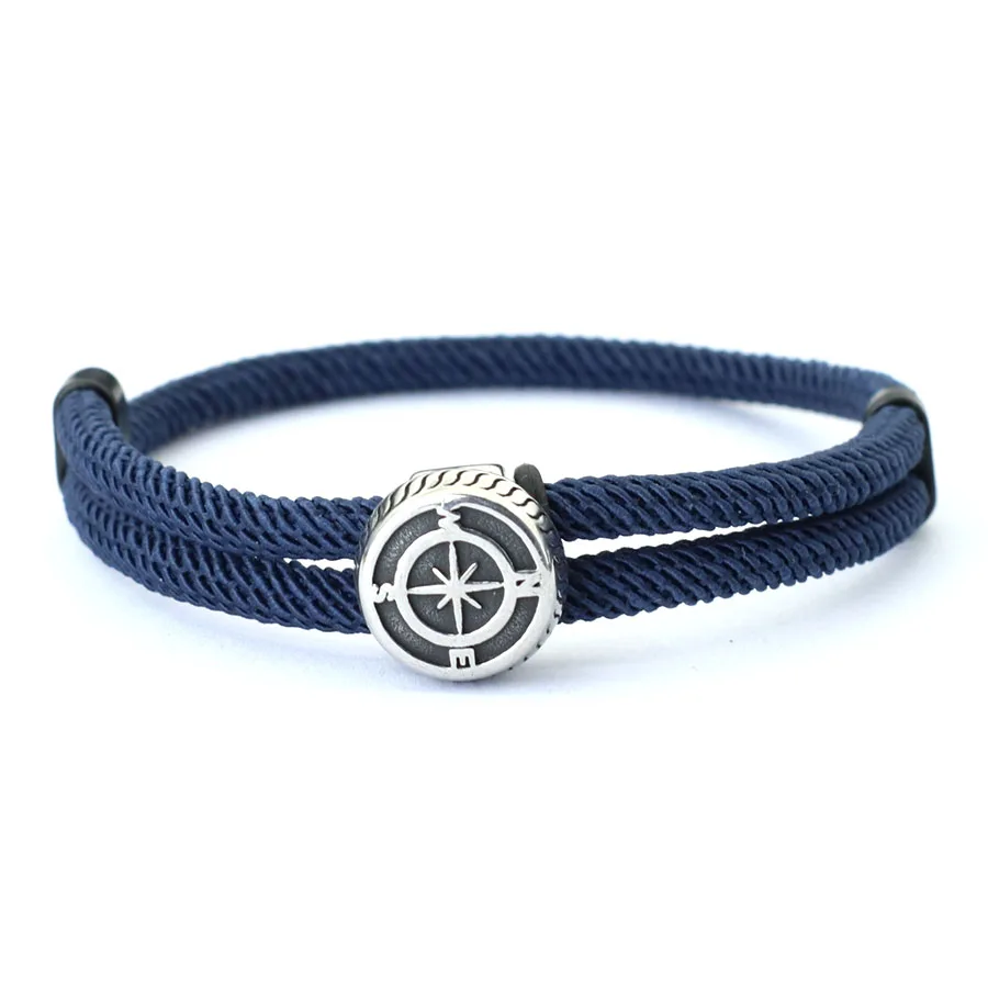 Vintage Navigation Compass Mens Rope Bracelet with Red Thread