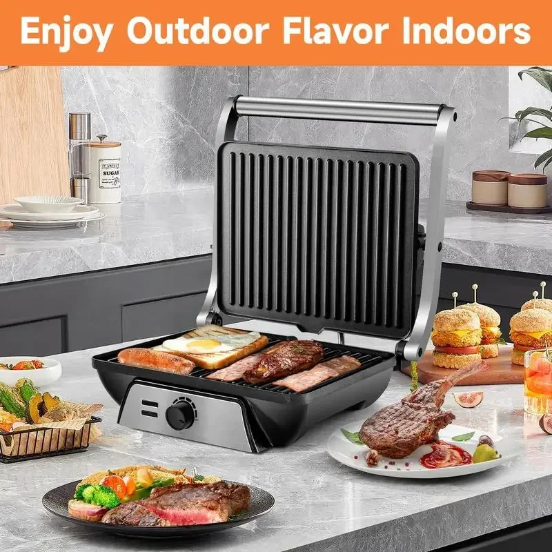 SUSTEAS Sandwich Maker Multi-Purpose Electric Indoor Grill, Non-Stick Panini Press with Grease Tray, 180-Degree Sandwich Maker 2