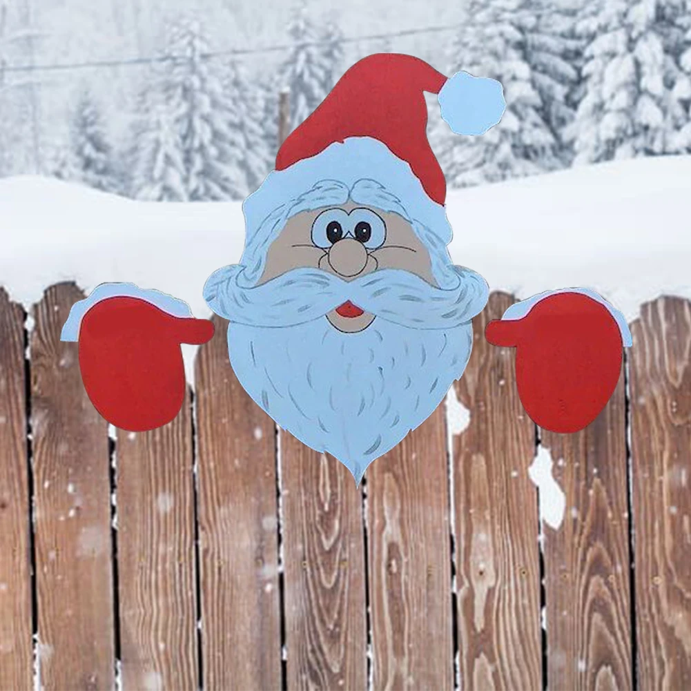 Christmas Decorations Fence Santa Clause Snowman Reindeer Penguin Peeker Yard Indoor Outdoor Garden Patio Gift