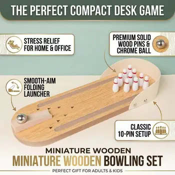 Gioco di Bowling Compatto per Scrivania - Mini Pista da Bowling in Legno per Alleviare lo Stress al Lavoro, Perfetto Come Regalo Divertente per le Feste