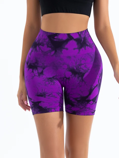 Shorts de yoga taille haute tie-dye pour femmes, shorts de sport côtelés sans couture, leggings de fitness à compression à séchage rapide
